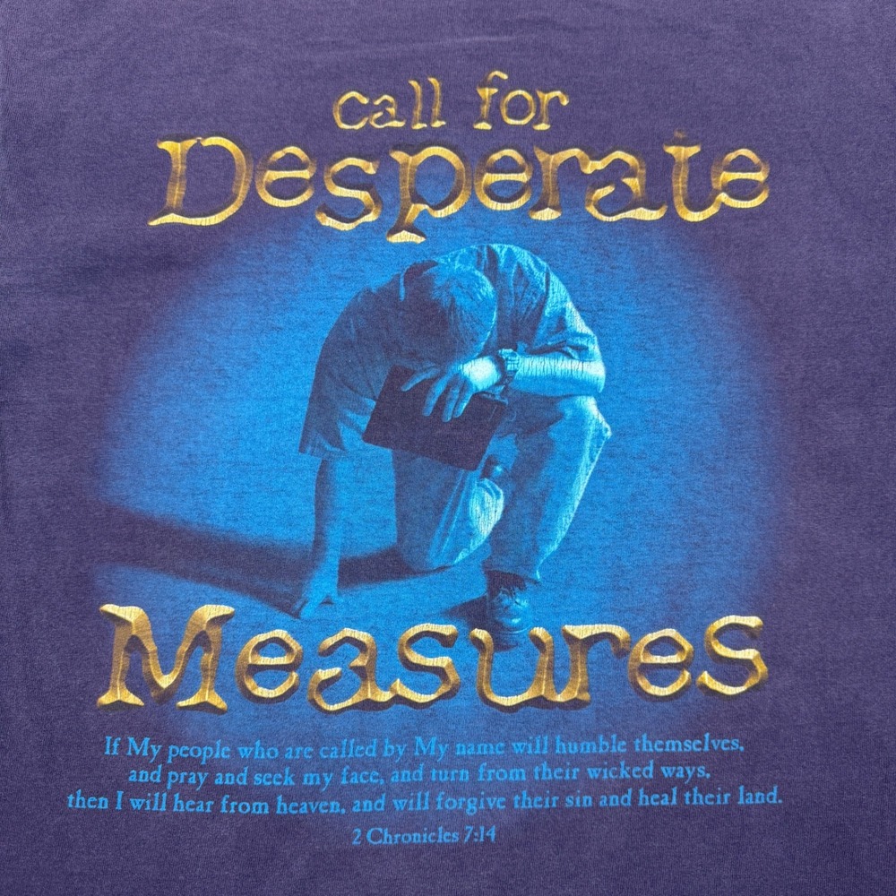 Vintage Delta Pro Weight Jesus T-Shirt Desperate Times Purple Mens Medium - Picture 3 of 8